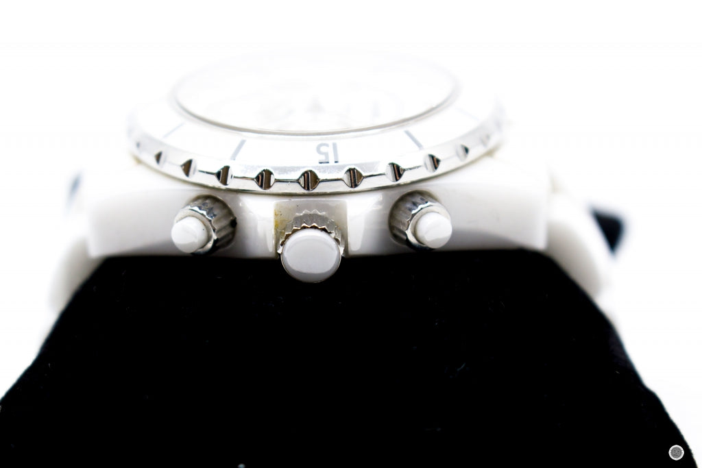 Chanel H J Chronograph Watch MM Diamond Indicators  White Stainless Steel Watches