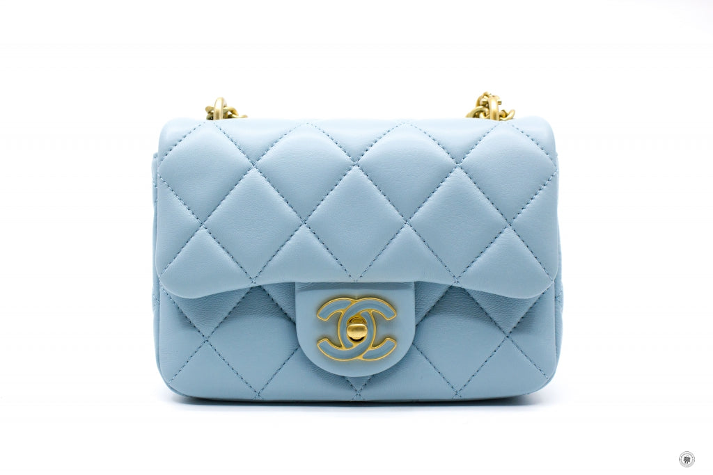 Chanel ASB Mini Flap Bag With Enamel And Gold Tone Metal  Baby Blue / NG Calfskin Shoulder Bags Gbhw