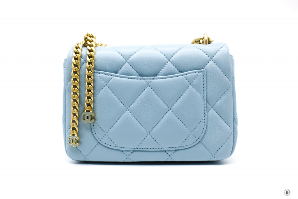 Chanel AS3113B07634 Mini Flap Bag With Enamel And Gold Tone Metal  Baby Blue   NG752 Calfskin Shoulder Bags Gbhw