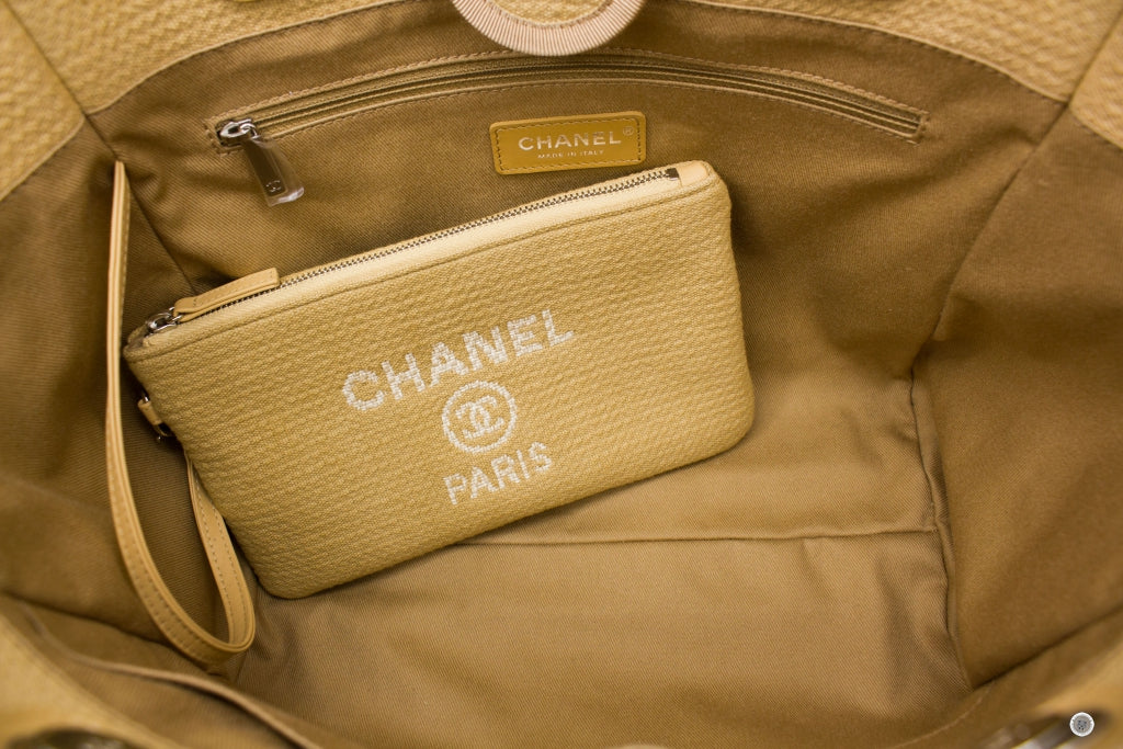 Chanel A67001B07300 Deauville Shopping Tote  Khaki   NG121 Fabric Tote Bag Shw