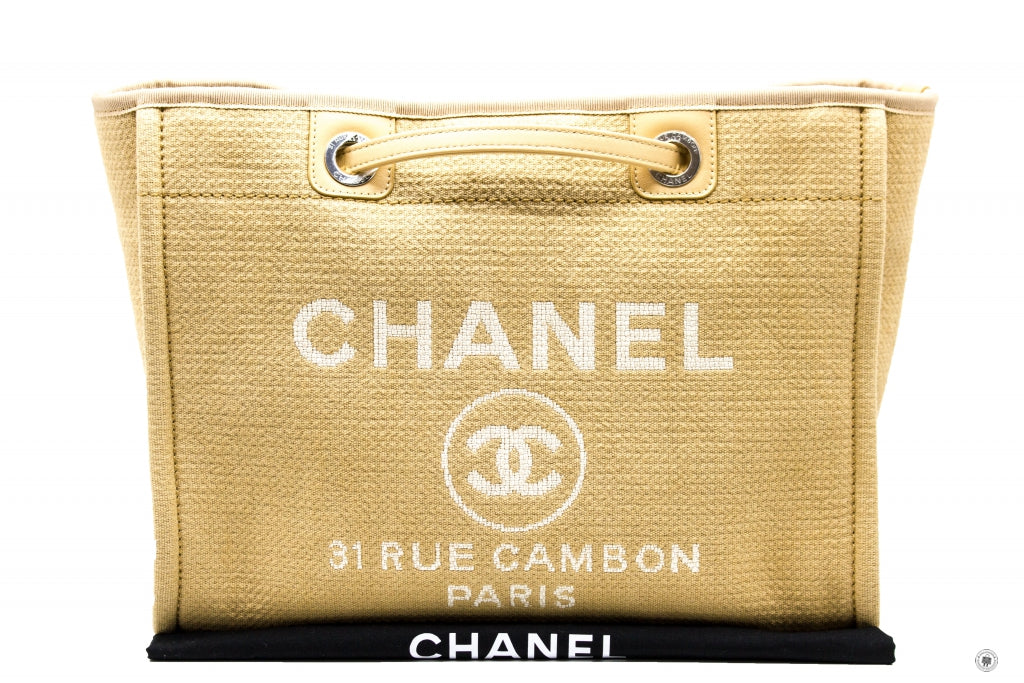 Chanel A67001B07300 Deauville Shopping Tote  Khaki   NG121 Fabric Tote Bag Shw