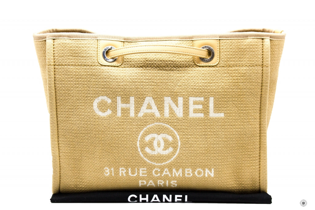 Chanel A67001B07300 Deauville Shopping Tote  Khaki   NG121 Fabric Tote Bag Shw