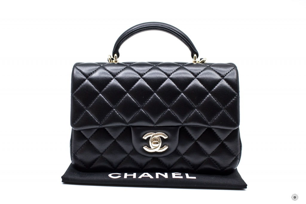 Chanel ASB Mini Flap Bag With Top Handle Black /  Lambskin Shoulder Bags Ghw