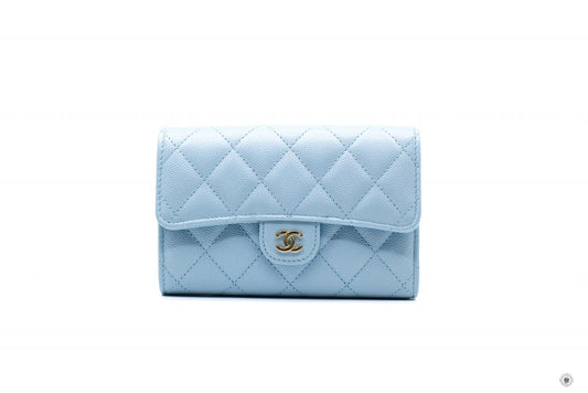 Chanel APY Classic Flap Wallet Baby Blue / NG Caviar Short Wallet Shw