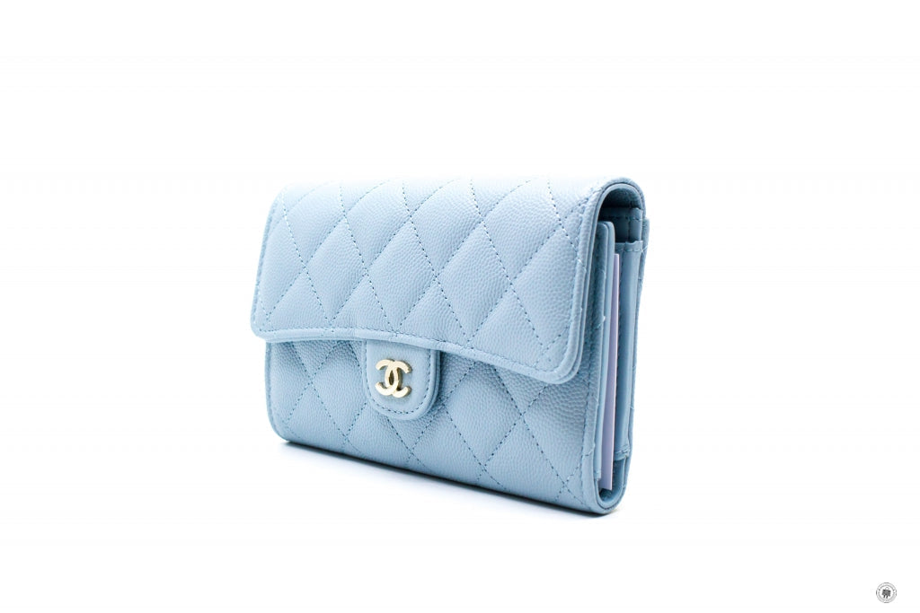 Chanel APY Classic Flap Wallet Baby Blue / NG Caviar Short Wallet Shw