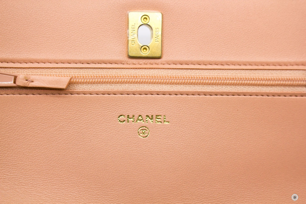 Chanel AP1450B02916 Pearl Crush Wallet ON Chain Woc  Apricot   NG119 Lambskin Shoulder Bags Gbhw