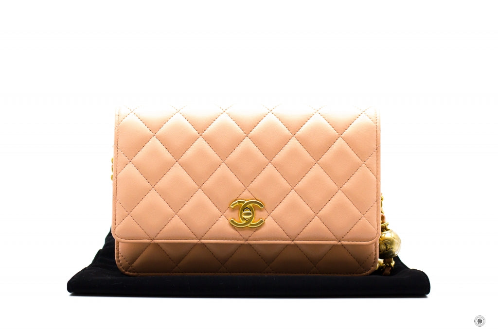 Chanel AP1450B02916 Pearl Crush Wallet ON Chain Woc  Apricot   NG119 Lambskin Shoulder Bags Gbhw