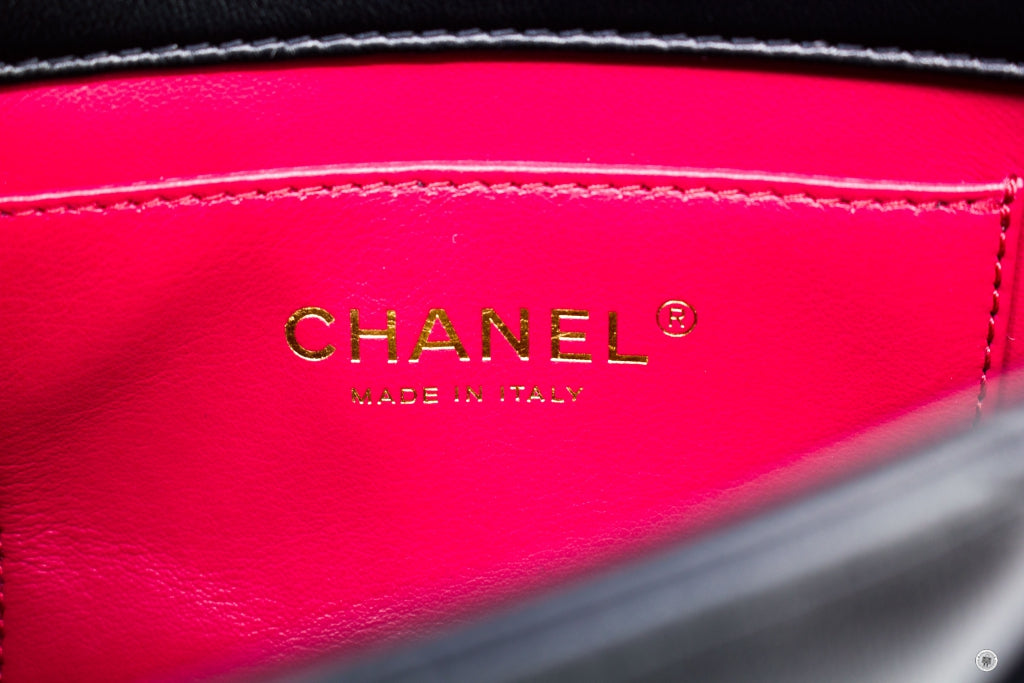 Chanel ASB Mini Flab Bag With Enamel And Gold Tone Metal  Black /  Calfskin Shoulder Bags Gbhw