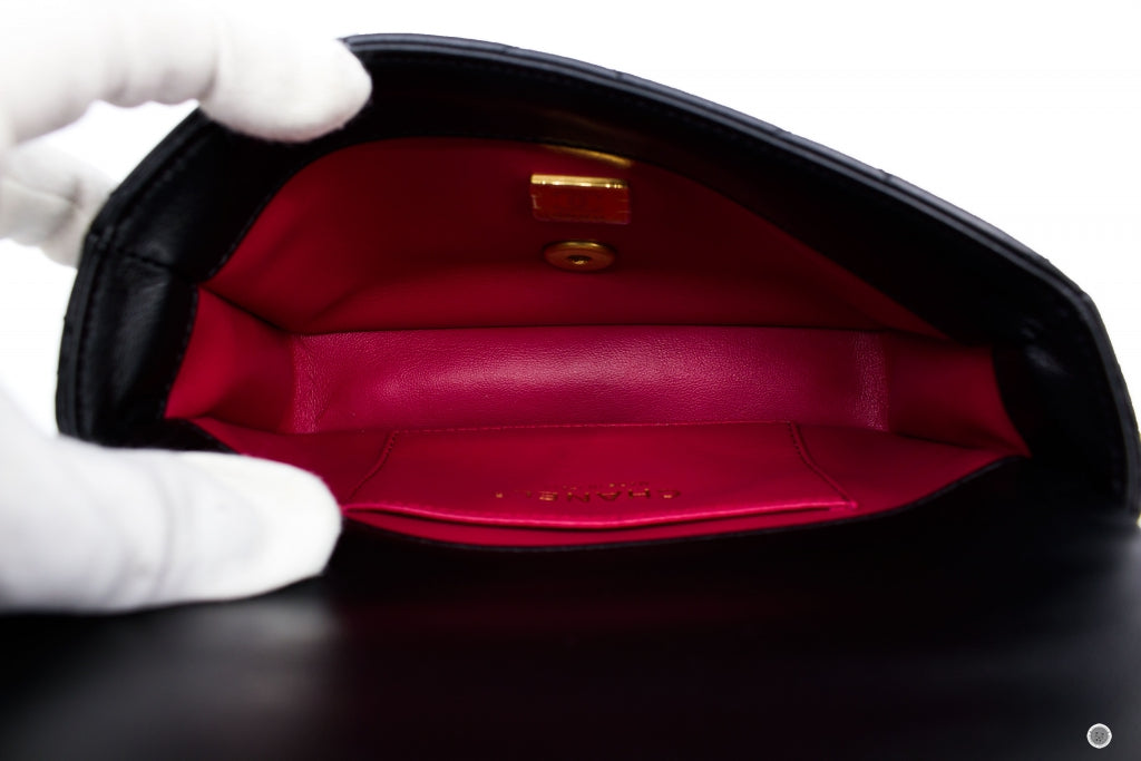 Chanel ASB Mini Flab Bag With Enamel And Gold Tone Metal  Black /  Calfskin Shoulder Bags Gbhw