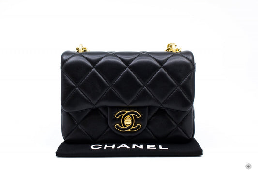Chanel ASB Mini Flab Bag With Enamel And Gold Tone Metal  Black /  Calfskin Shoulder Bags Gbhw