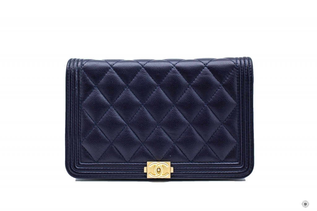 Chanel Boy Wallet ON Chain Navy  Caviar Shoulder Bags Gbhw