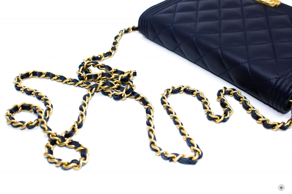 Chanel Boy Wallet ON Chain Navy  Caviar Shoulder Bags Gbhw