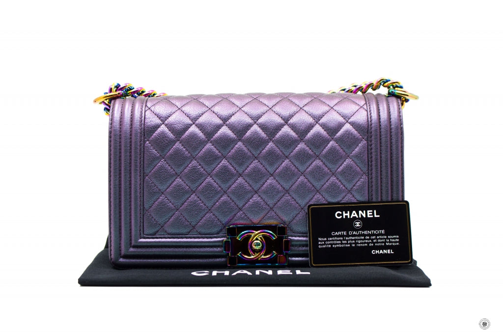 Chanel A Boy Rainbow  Iridescent Purple  Calfskin Medium Shoulder Bags
