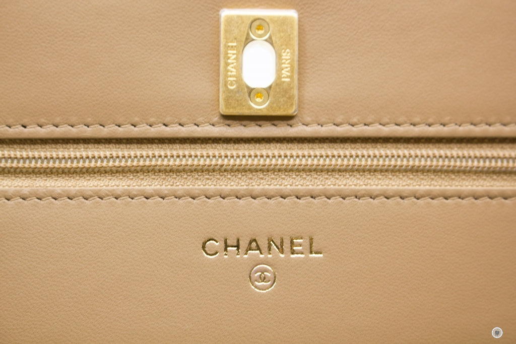 Chanel AP1450B02916 Wallet ON Chain Woc With Golden Ball  Beige   NJ528 Lambskin Shoulder Bags Gbhw