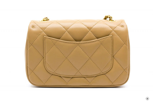 Chanel AS3457 B08840  Mini Flap Bag With Heart Charms BJ523   Beige Lambskin Shoulder Bags Gbhw