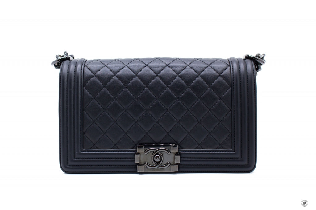 Chanel A Medium Boy Black /  Calfskin Shoulder Bags Bkhw