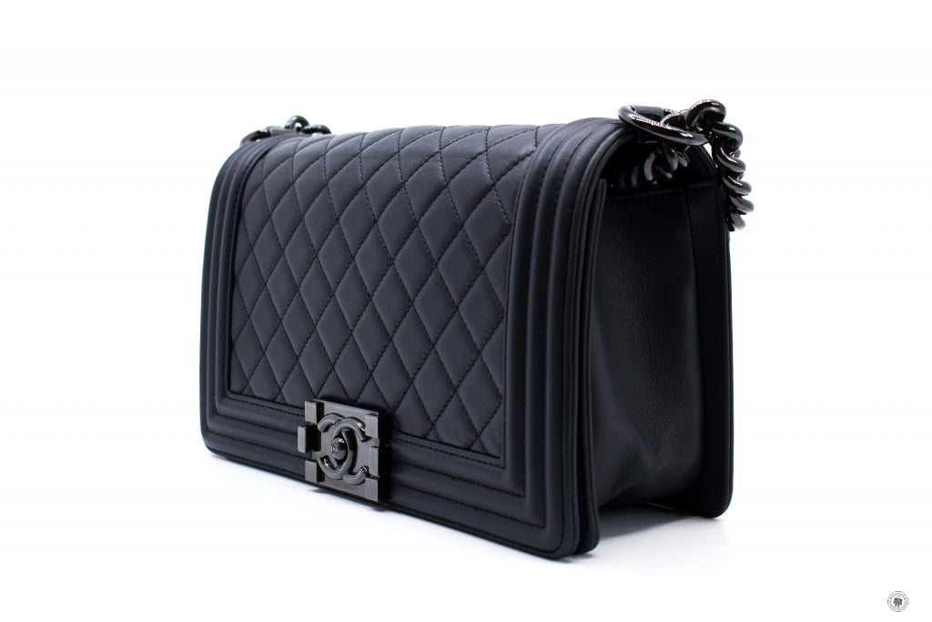 Chanel A Medium Boy Black /  Calfskin Shoulder Bags Bkhw