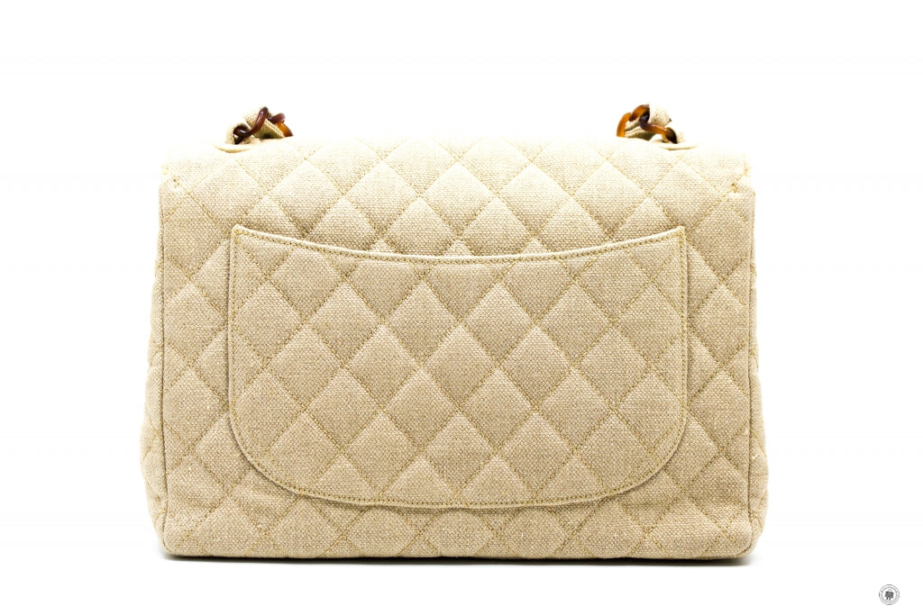 Chanel Linen Canvas Flap Bag With Tortoise Chain And CC L Natural  Canvas Shoulder Bags