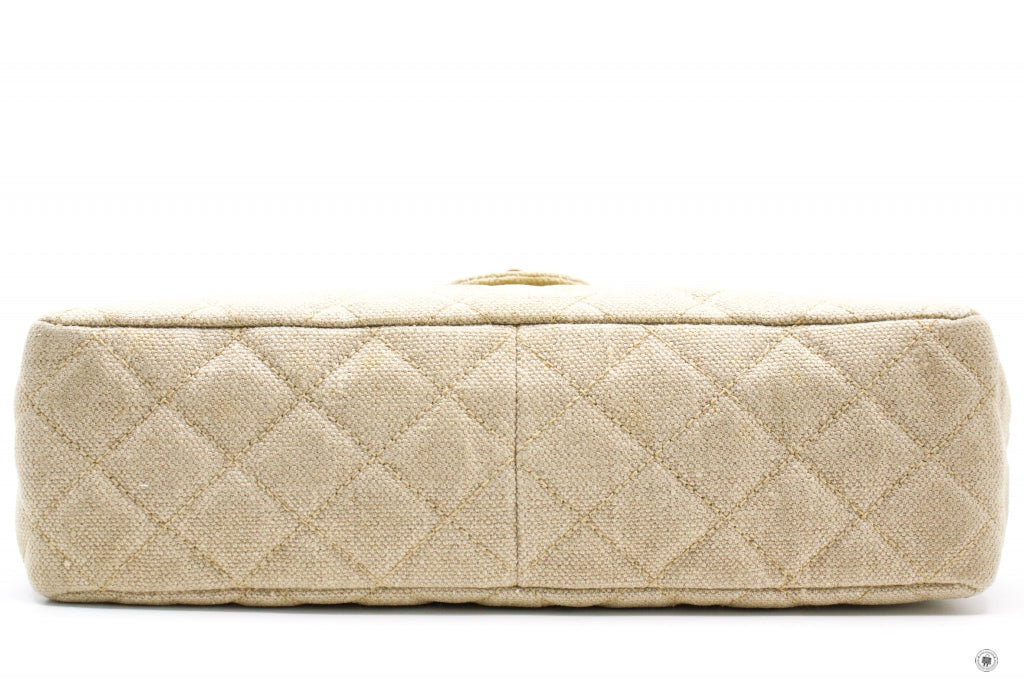 Chanel Linen Canvas Flap Bag With Tortoise Chain And CC L Natural  Canvas Shoulder Bags