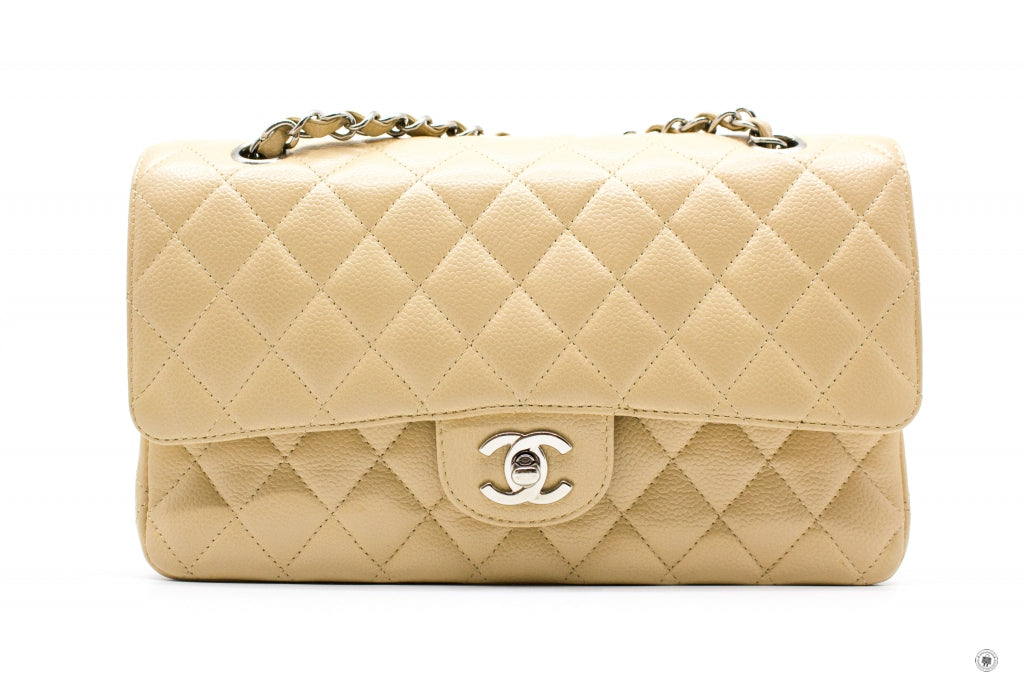 Chanel A01112 Medium Classic Double Flap Beige Caviar 25.5CM Shoulder Bags Shw