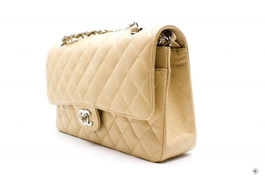 Chanel A01112 Medium Classic Double Flap Beige Caviar 25.5CM Shoulder Bags Shw