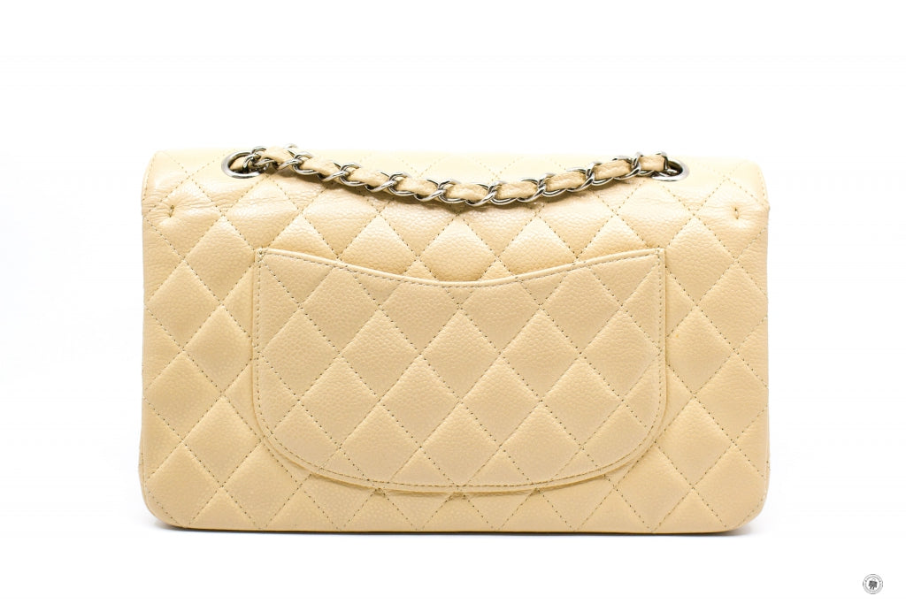 Chanel A01112 Medium Classic Double Flap Beige Caviar 25.5CM Shoulder Bags Shw
