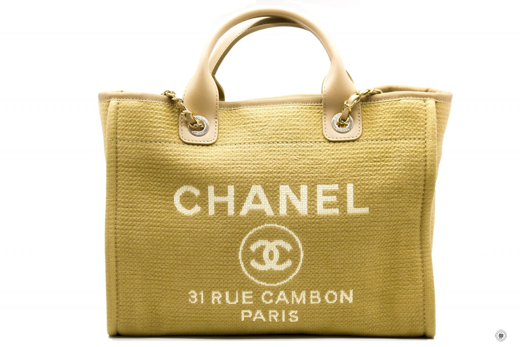 Chanel AS B NI Deauville Medium Shopping Bag Beige / NI Fabric Tote Bag Pbhw