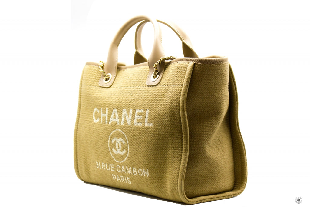 Chanel AS B NI Deauville Medium Shopping Bag Beige / NI Fabric Tote Bag Pbhw