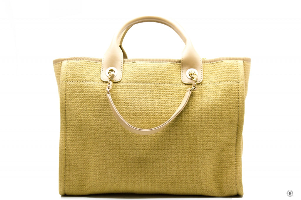 Chanel AS B NI Deauville Medium Shopping Bag Beige / NI Fabric Tote Bag Pbhw