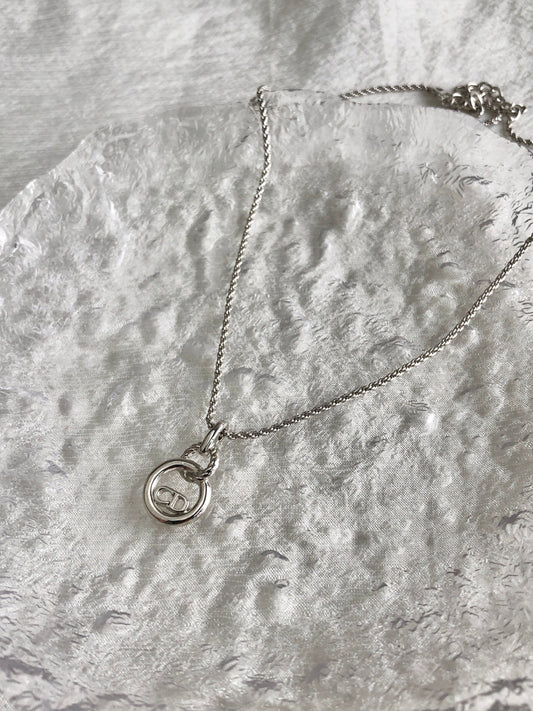 Christian Dior CD Logo Motif Necklace Silver Vintage 2ar88r