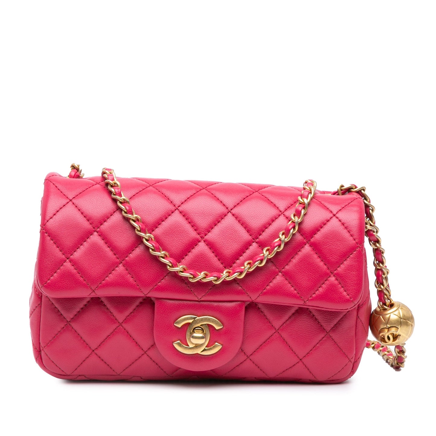 Pink Chanel Mini Rectangular Lambskin Pearl Crush Flap Crossbody Bag