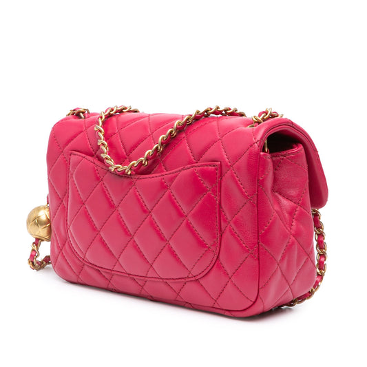 Pink Chanel Mini Rectangular Lambskin Pearl Crush Flap Crossbody Bag