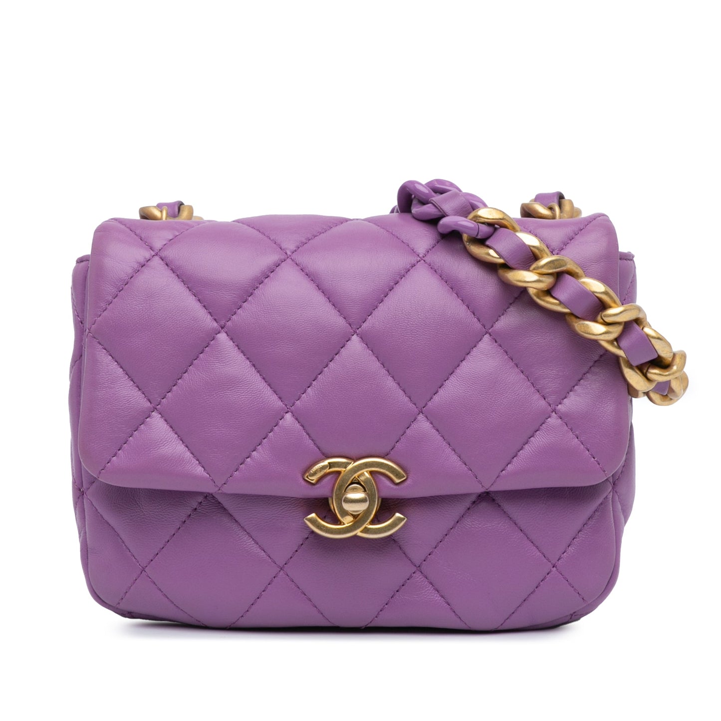 Purple Chanel Mini Quilted Lambskin Candy Chain Flap Crossbody Bag