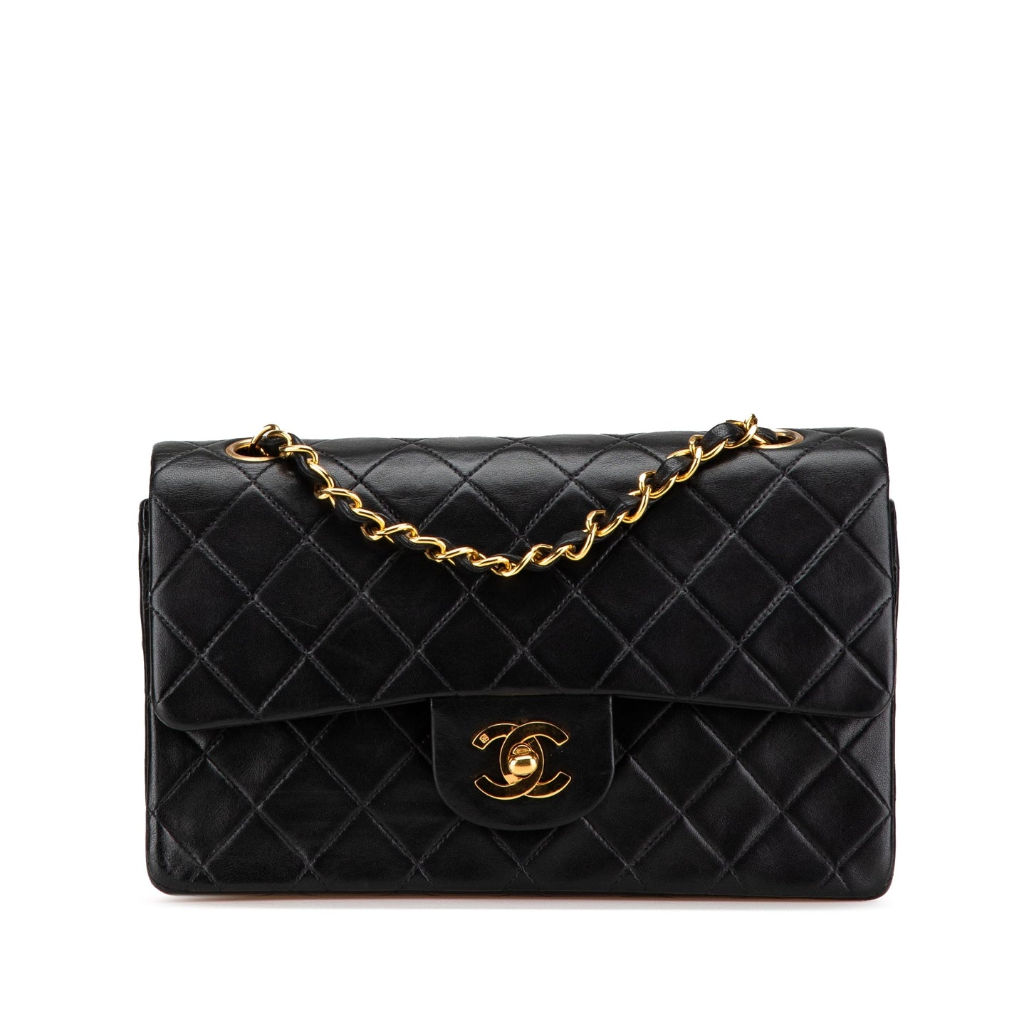 Black Chanel Small Classic Lambskin Double Flap Shoulder Bag