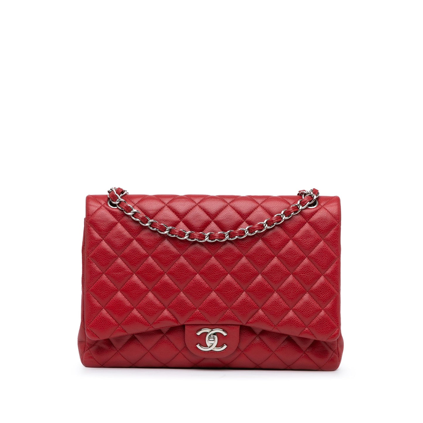 Red Chanel Maxi Classic Caviar Double Flap Shoulder Bag