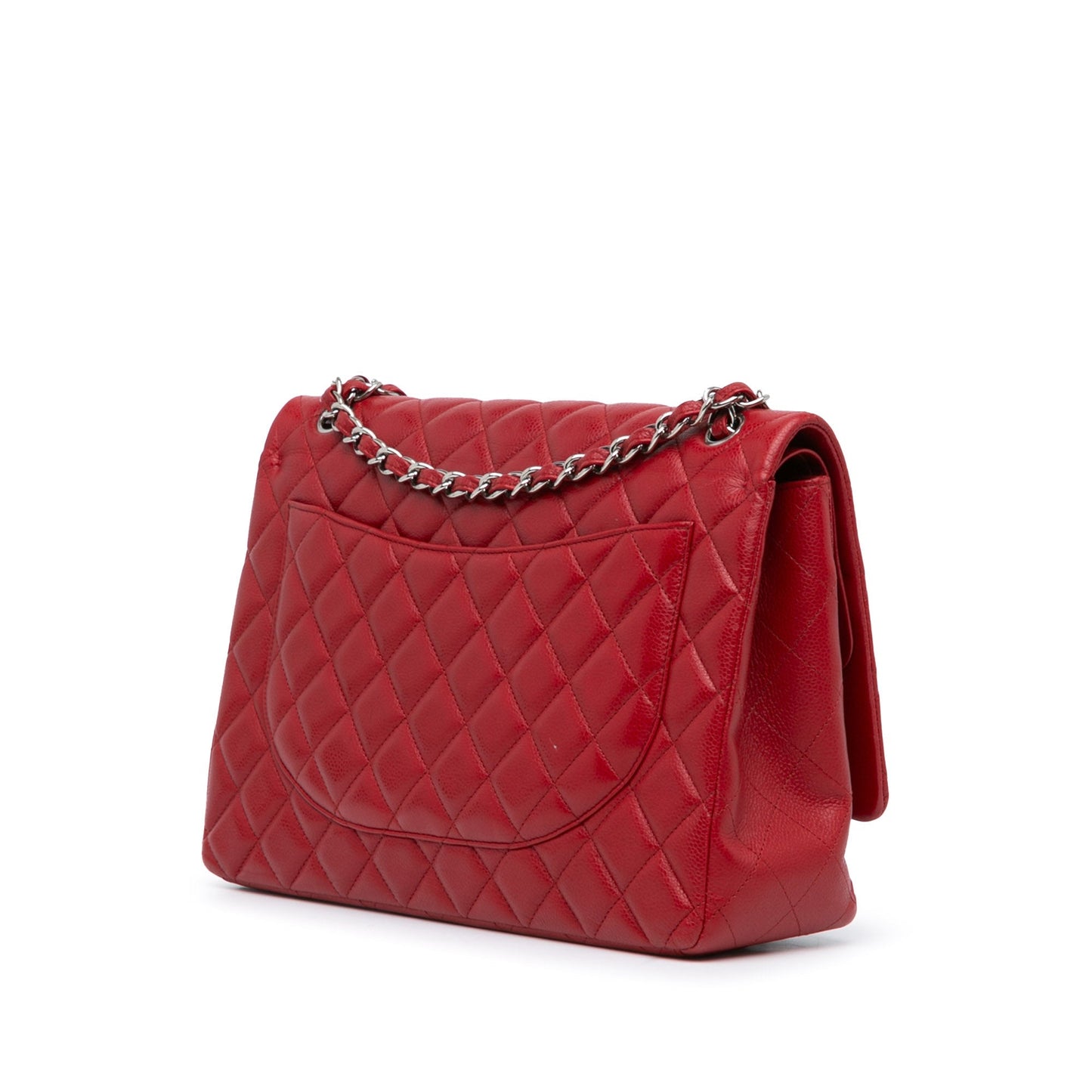 Red Chanel Maxi Classic Caviar Double Flap Shoulder Bag