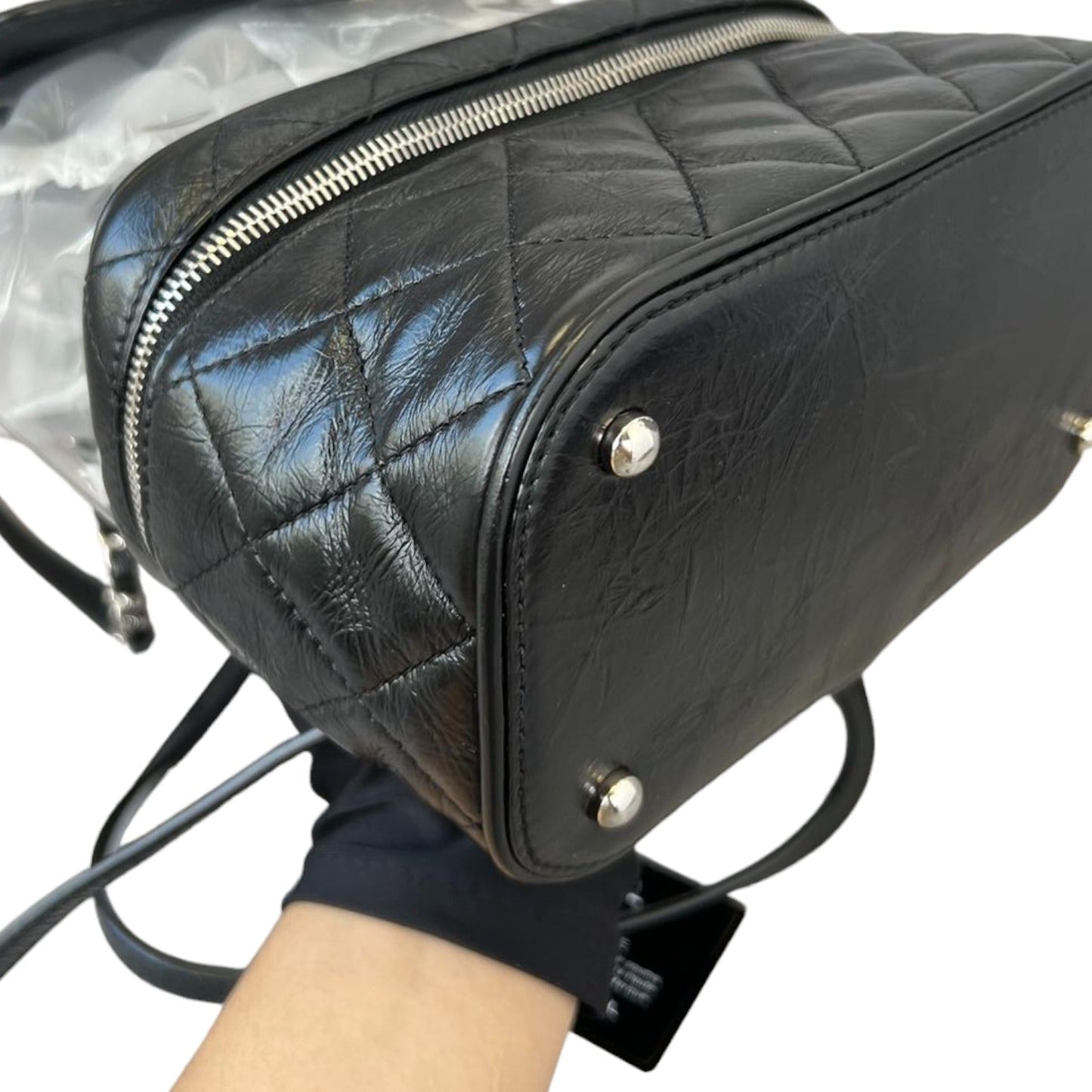 Aquarium Backpack Large Crumpled Calfskin PVC Quilted Black SHW