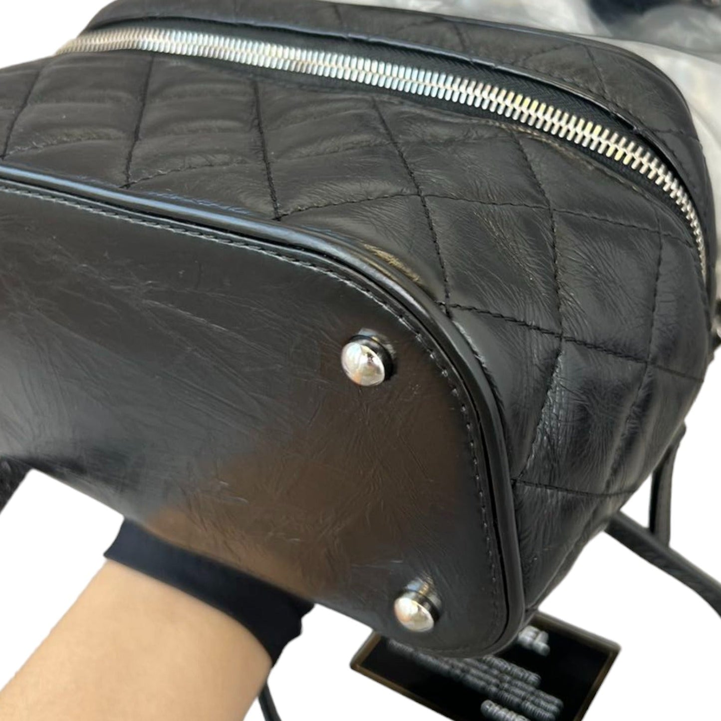 Aquarium Backpack Large Crumpled Calfskin PVC Quilted Black SHW