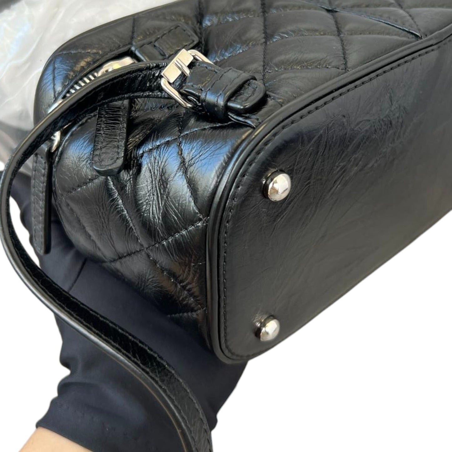 Aquarium Backpack Large Crumpled Calfskin PVC Quilted Black SHW
