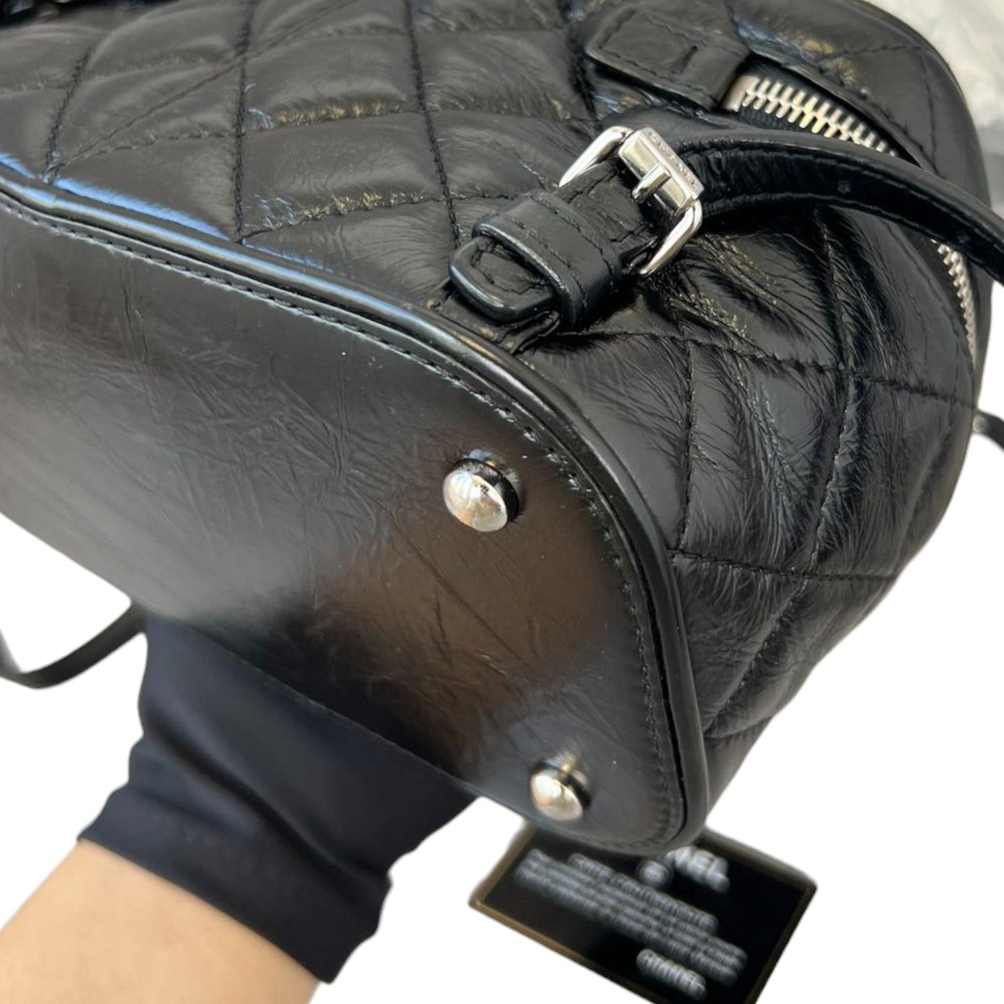 Aquarium Backpack Large Crumpled Calfskin PVC Quilted Black SHW