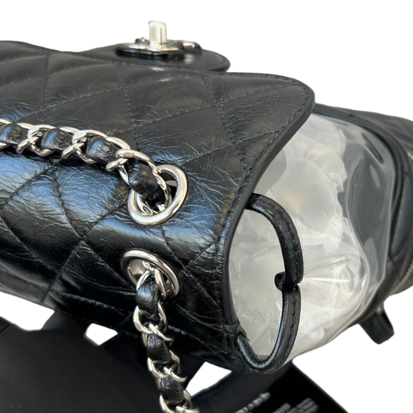 Aquarium Backpack Large Crumpled Calfskin PVC Quilted Black SHW