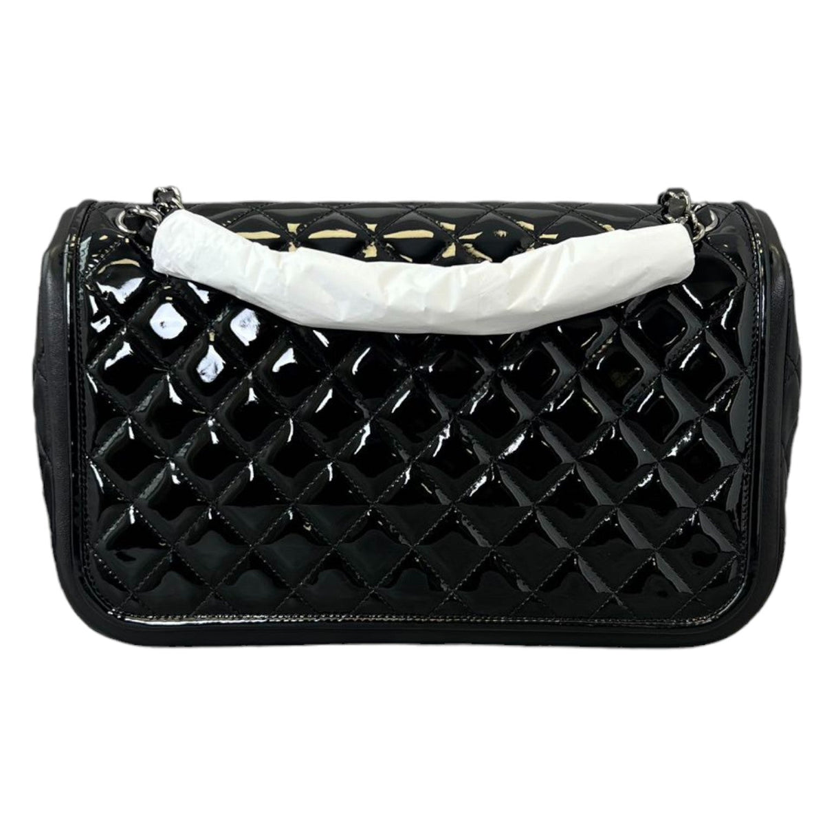 Jumbo Twist Flap Patent Quilted Black SHW