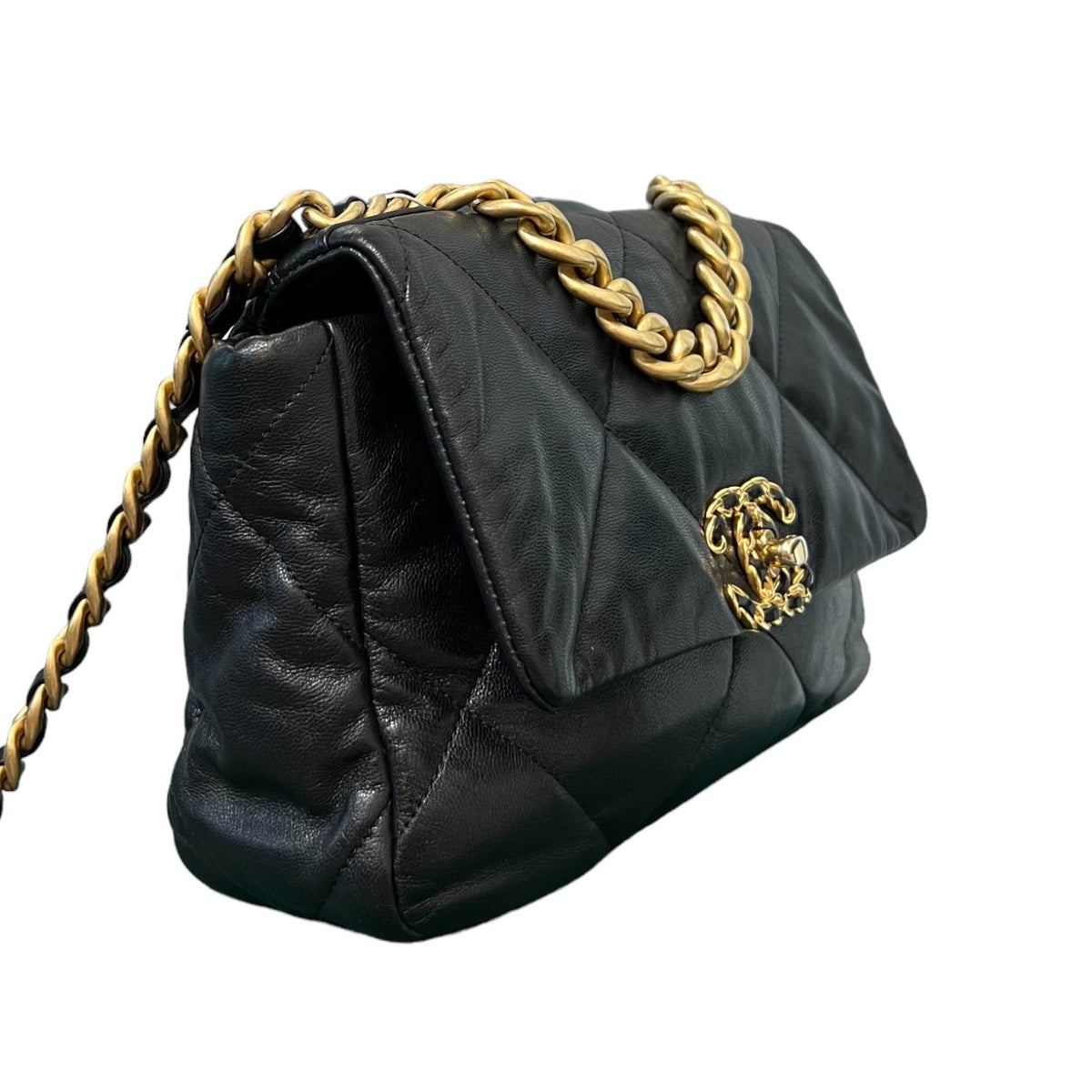 19 Flap Medium Lambskin Quilted Black MHW