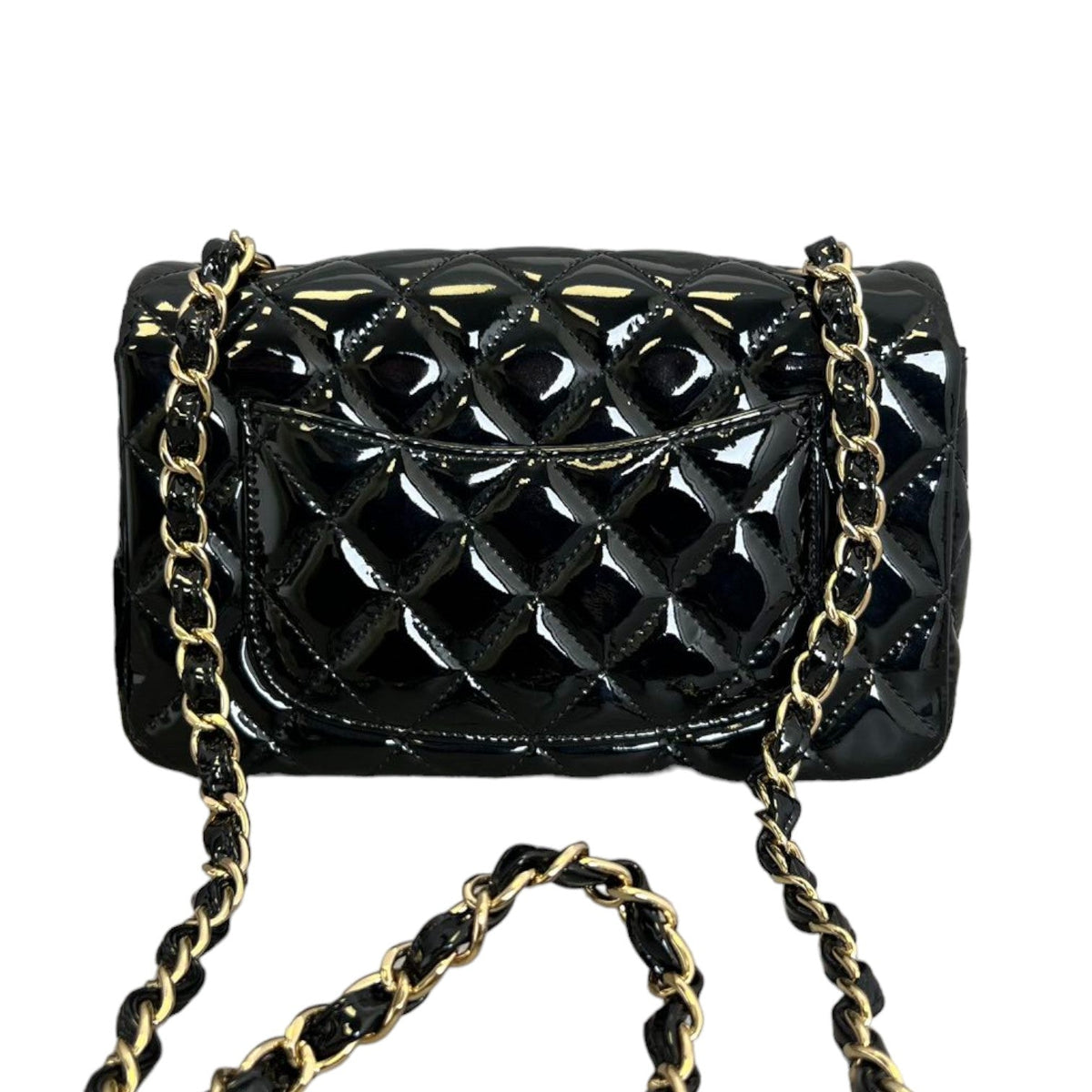 Rectangular Flap Mini Patent Calfskin Quilted Black GHW