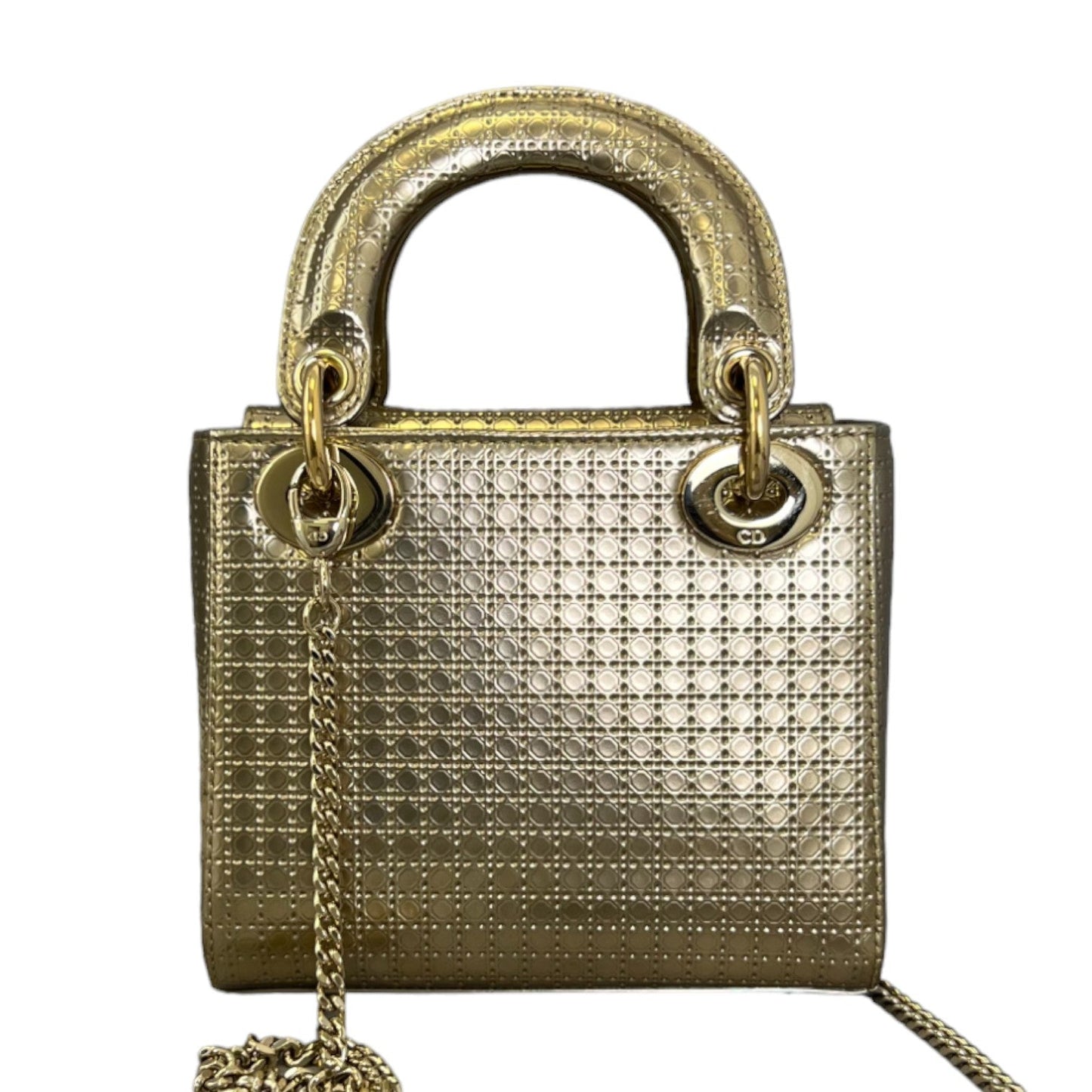 Chain Lady Dior Mini Metallic Patent Micro-Cannage Gold GHW