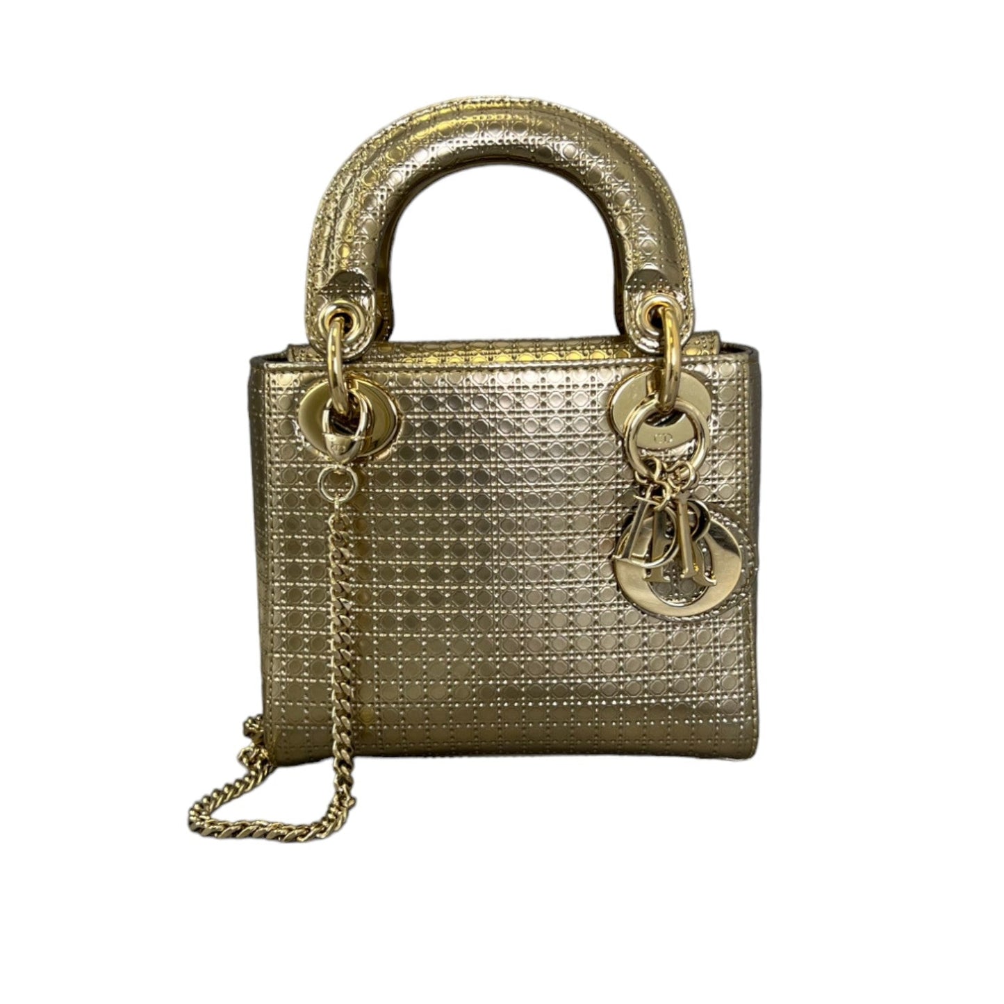 Chain Lady Dior Mini Metallic Patent Micro-Cannage Gold GHW