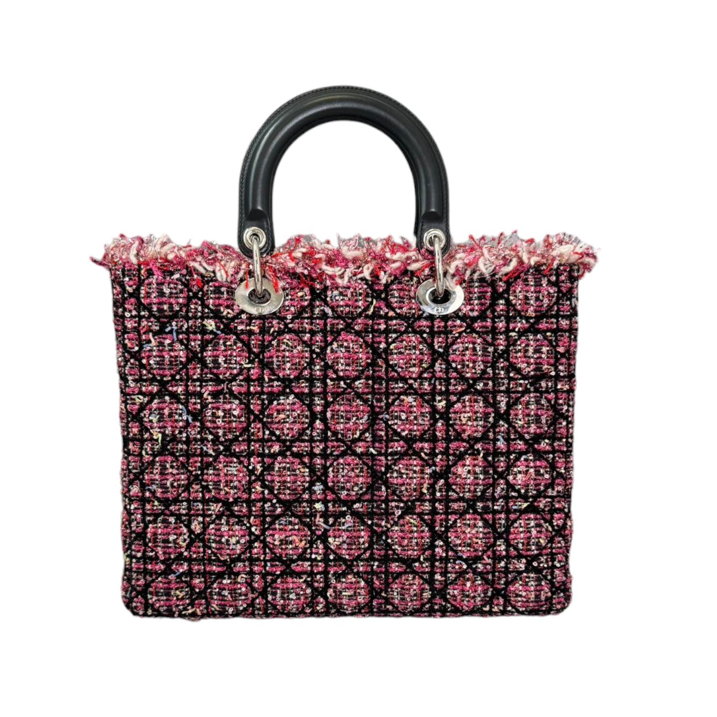 Lady Dior Large Tweed Fringe Embroidered Multicolor SHW