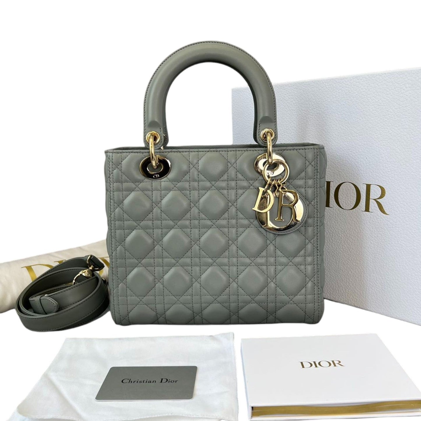Lady Dior Medium Top Flap Lambskin Grey GHW