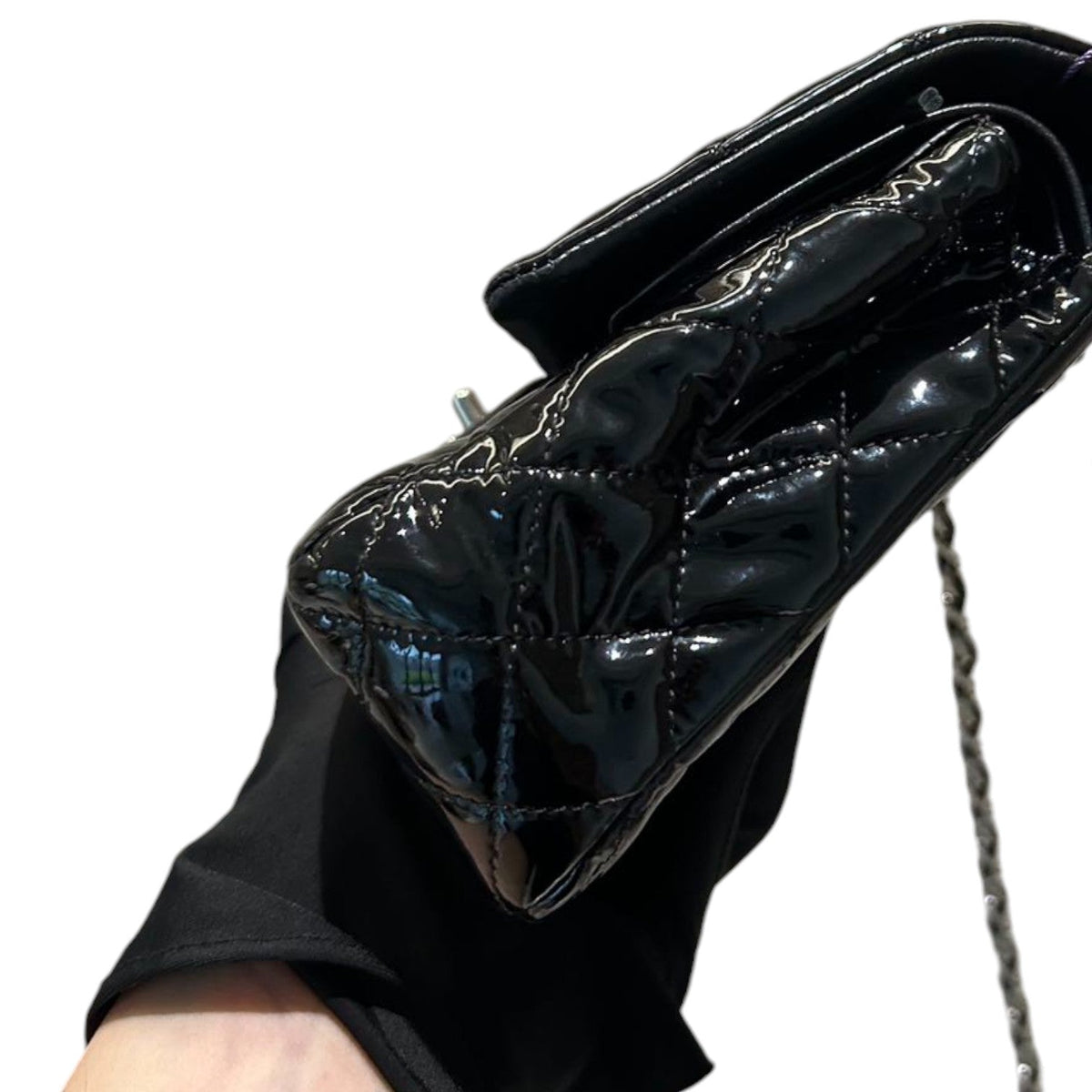 Classic Double Flap Medium Patent Quilted Black SHW