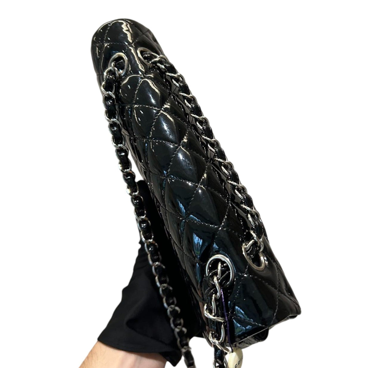 Classic Double Flap Medium Patent Quilted Black SHW